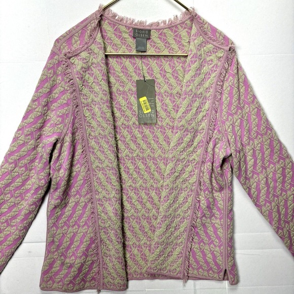 SIGRID OLSEN Sz Large Silk Blend Open Front Cardigan Frayed Edge Blazer Womens - Picture 1 of 9